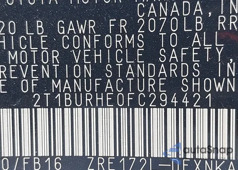 2015 Toyota Corolla Le z USA, uszkodzony, nr VIN 2T1BURHE0FC294421